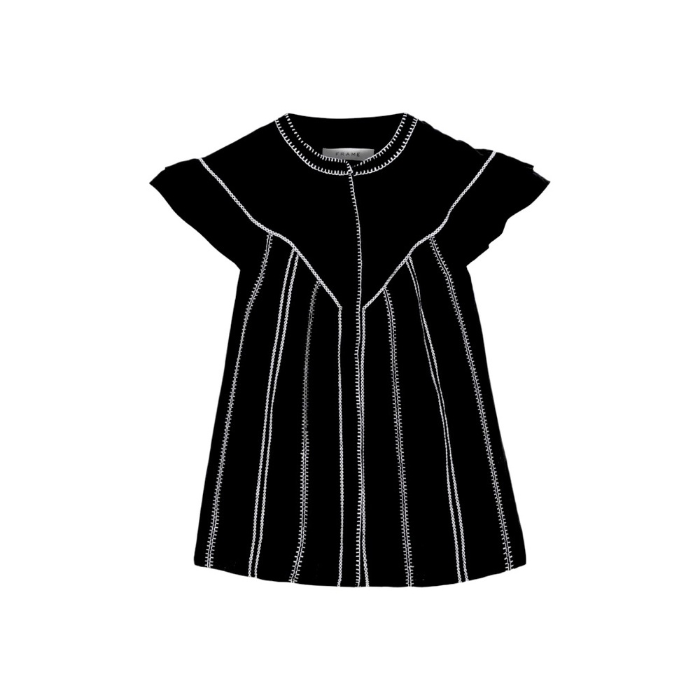 FRAME‎ Embroidered Ruffle Cap Sleeve Ramie Gauze Blouse Top XS